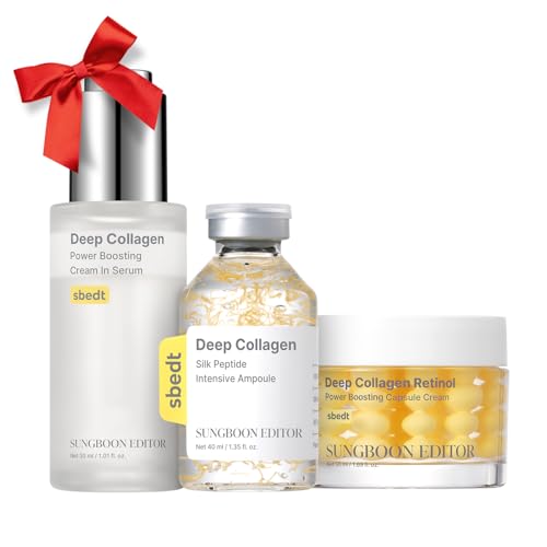 SUNGBOON EDITOR Intensive Collagen Care Trio | Deep Collagen Silk Peptide Ampoule & Deep Collagen Serum & Retinol Capsule Cream l For Fine Lines, skin elasticity care, Dry Skin | Gifts for Women