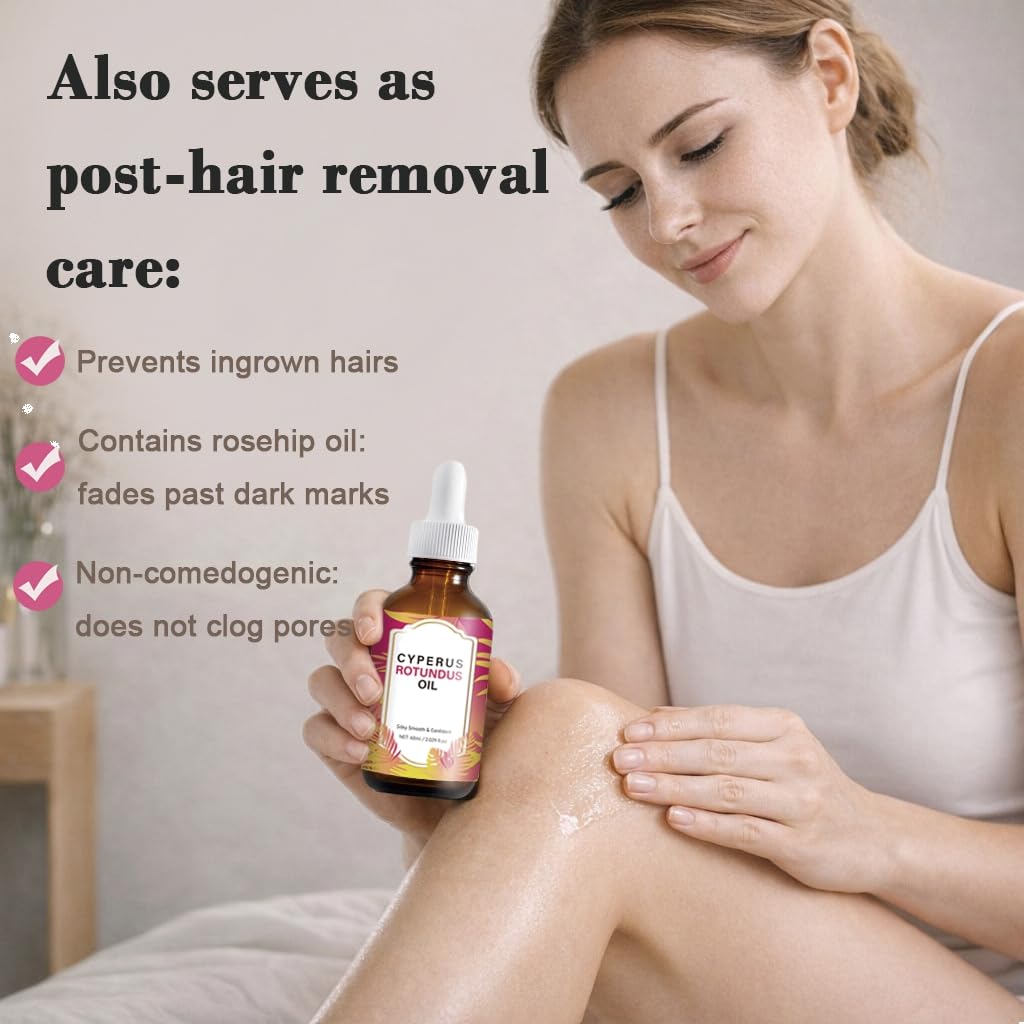 Cyperus Rotundus Oil, Natural for Reducing Body Hair Growth, Cyperus Rotundus Oil for Hair Removal, Reduces Unwanted Hair Growth, Reducing Body Hair Growth, Shrink Pores 2.02 Fl Oz (Pack of 1)