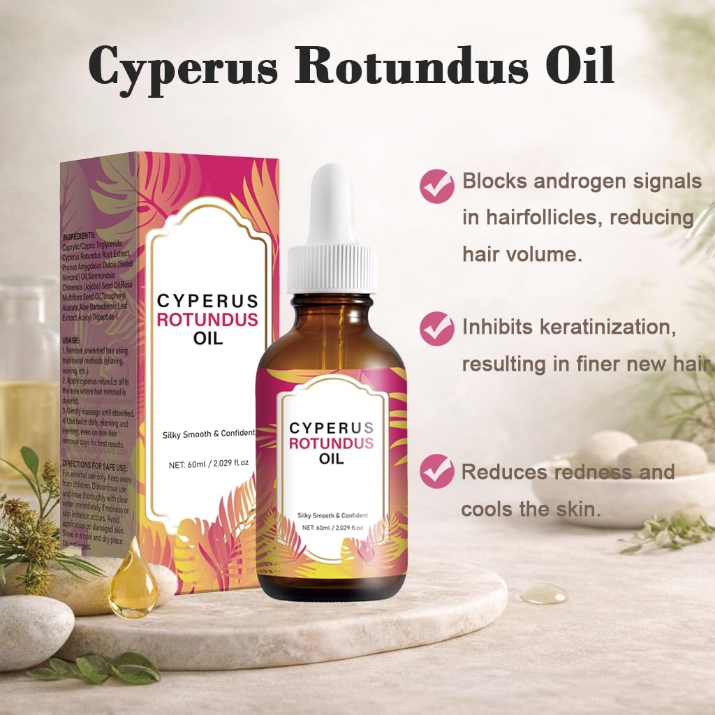 Cyperus Rotundus Oil, Natural for Reducing Body Hair Growth, Cyperus Rotundus Oil for Hair Removal, Reduces Unwanted Hair Growth, Reducing Body Hair Growth, Shrink Pores 2.02 Fl Oz (Pack of 1)