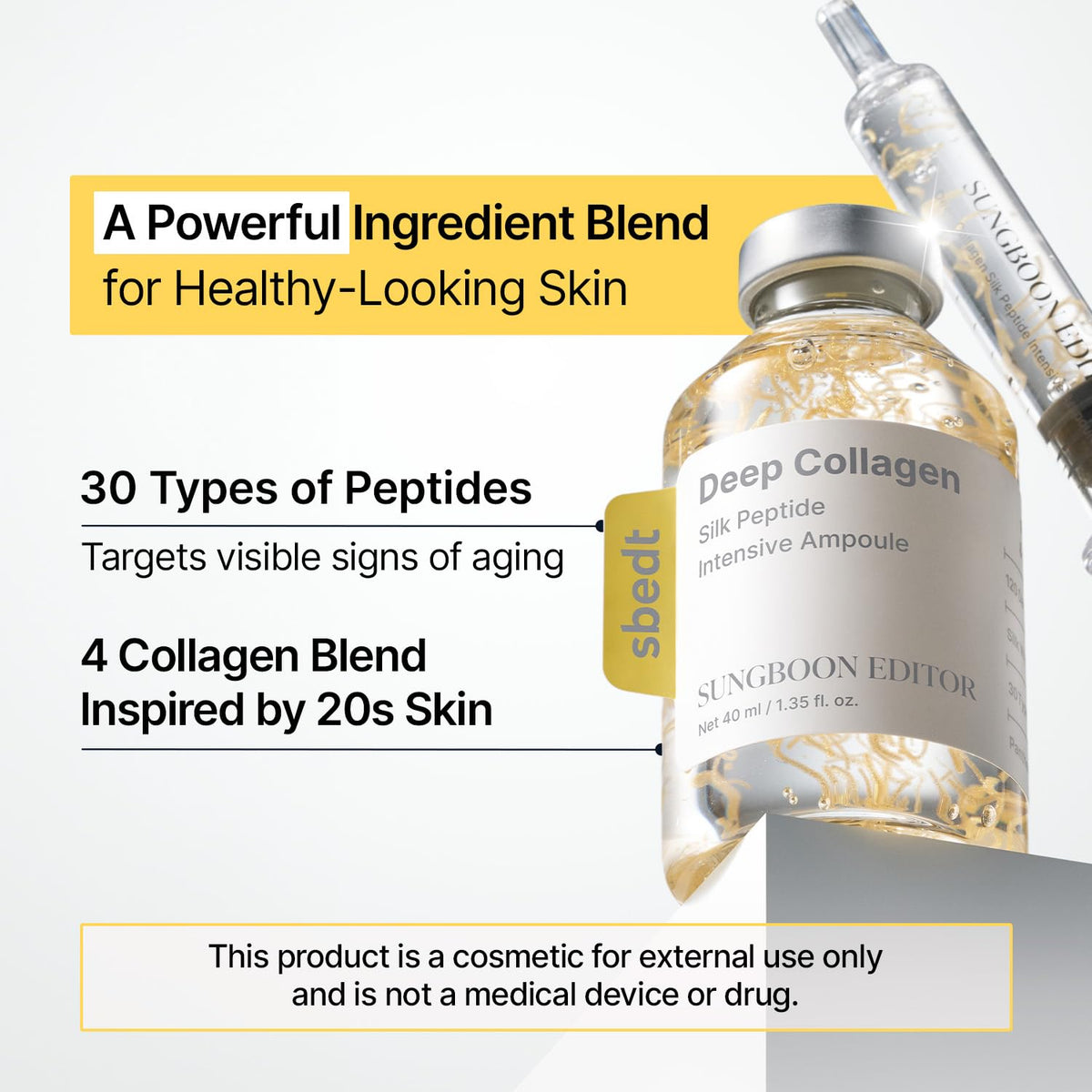 SUNGBOON EDITOR Glow Intensive Silk Peptide Ampoule, Copper Peptides Serum for Face with Collagen & Multi Peptides, Hydrating Korean Skincare Facial Serum for Smooth-Looking Skin, 1.35 fl oz