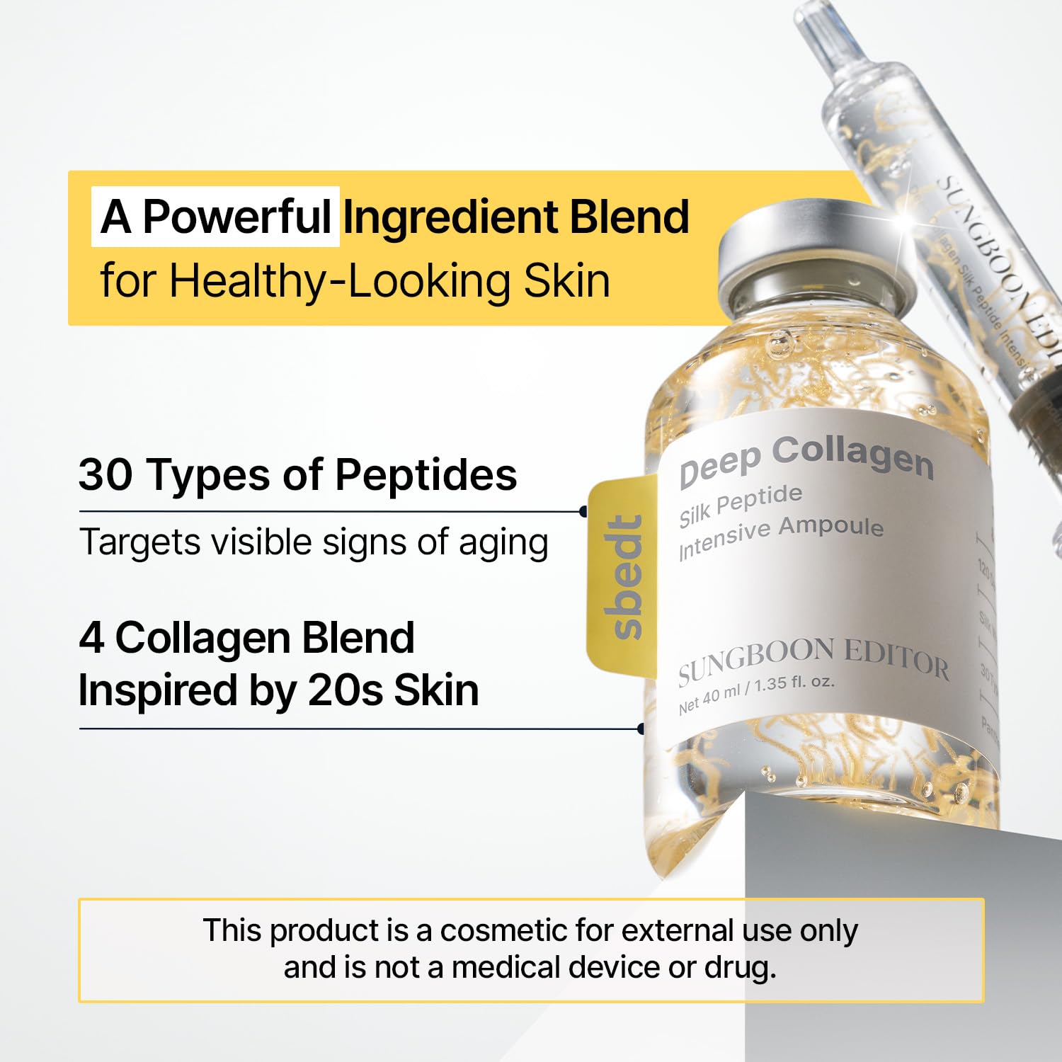 SUNGBOON EDITOR Glow Intensive Silk Peptide Ampoule, Copper Peptides Serum for Face with Collagen & Multi Peptides, Hydrating Korean Skincare Facial Serum for Smooth-Looking Skin, 1.35 fl oz