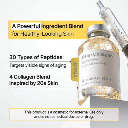 SUNGBOON EDITOR Glow Intensive Silk Peptide Ampoule, Copper Peptides Serum for Face with Collagen & Multi Peptides, Hydrating Korean Skincare Facial Serum for Smooth-Looking Skin, 1.35 fl oz