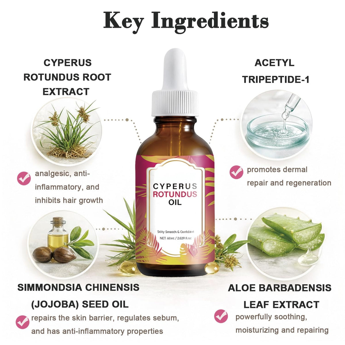 Cyperus Rotundus Oil, Natural for Reducing Body Hair Growth, Cyperus Rotundus Oil for Hair Removal, Reduces Unwanted Hair Growth, Reducing Body Hair Growth, Shrink Pores 2.02 Fl Oz (Pack of 1)