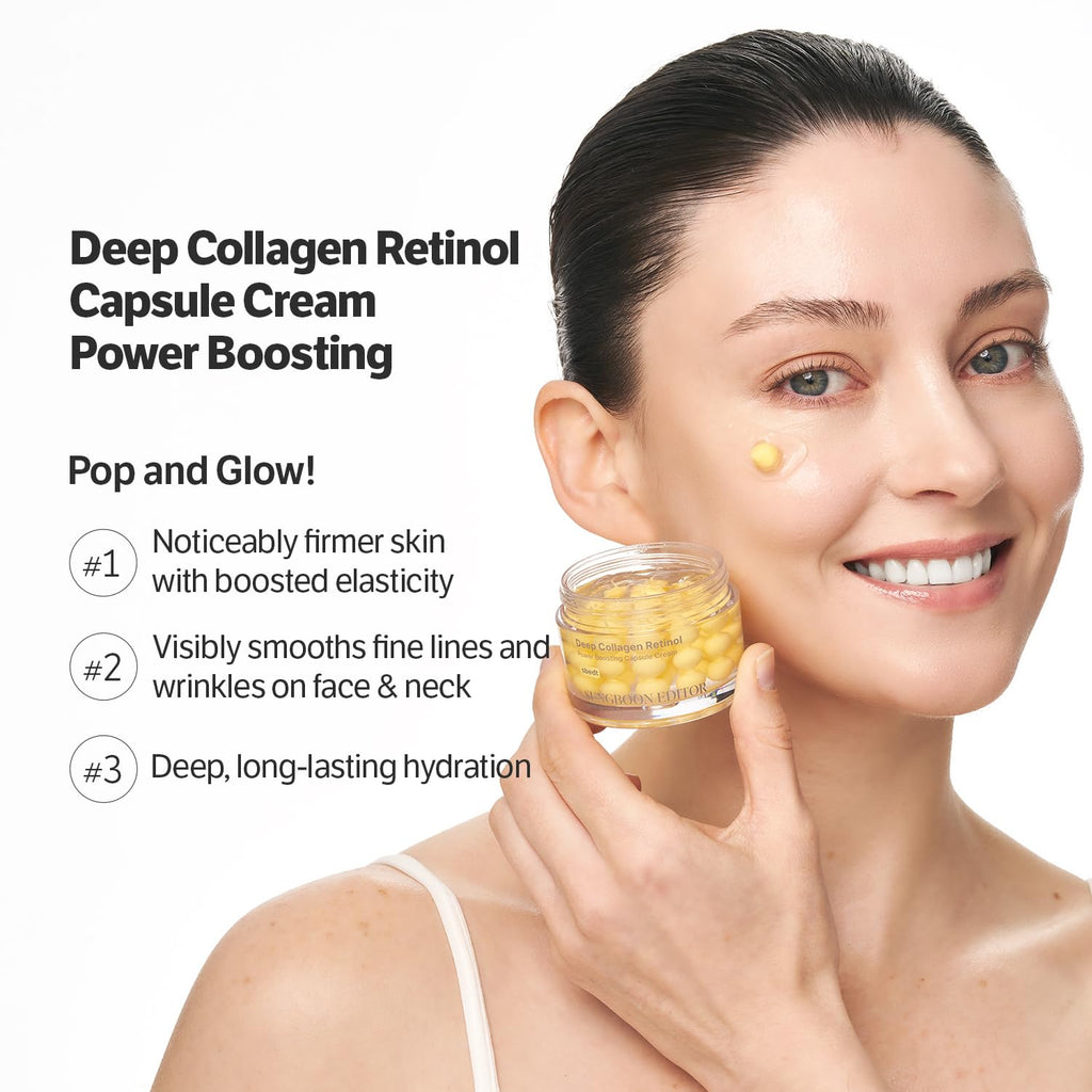 SUNGBOON EDITOR Intensive Collagen Care Trio | Deep Collagen Silk Peptide Ampoule & Deep Collagen Serum & Retinol Capsule Cream l For Fine Lines, skin elasticity care, Dry Skin | Gifts for Women